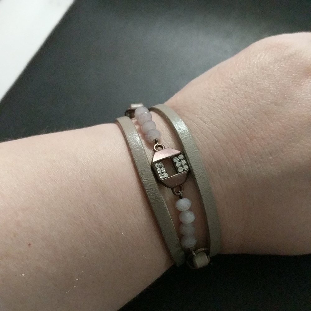 Sweet Lola Leather Copper Tone Beaded Clear Rhinestone Magnetic Clasp Bracelet